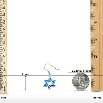 Star of David Drop Dangle Earrings Lab Created Blue Opal 925 Sterling Silver(21mm)